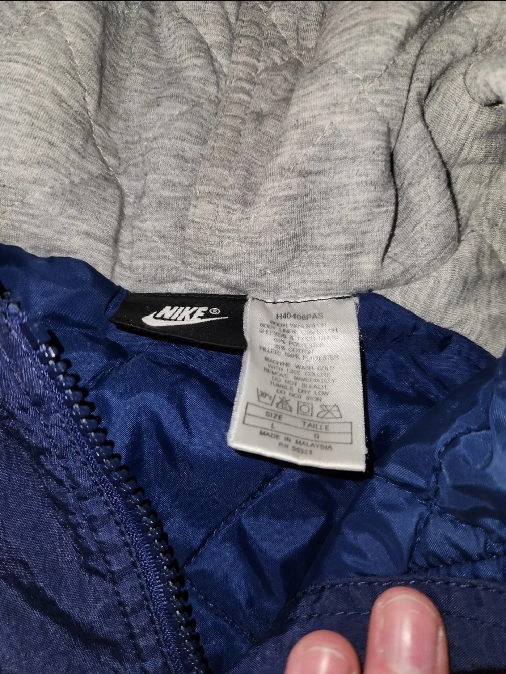 Vintage 90s Nike Jacket Large Navy Blue Full Zip Hooded Big Swoosh  Quilt  Lined